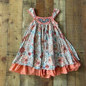 Cutey Couture Girls 5/6 Colorful Cotton Dress With Floral & Embroidered Details